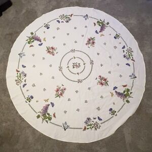 Portmeirion Botanic Garden Tablecloth 70-Inch Round Flowers Butterflies
